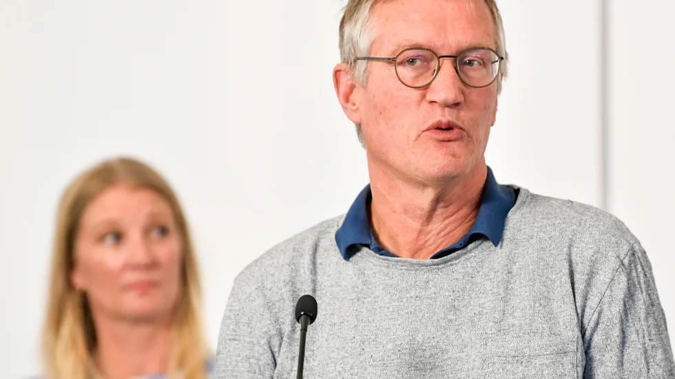 Anders Tegnell, statsepidemiolog, Folkhälsomyndigheten, under den dagliga myndighetsgemensamma pressträffen om covid-19 på fredagen.