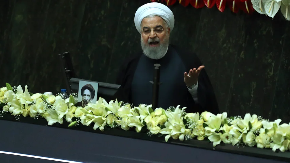 Irans president Hassan Rohani under sitt tal i parlamentet i Teheran på onsdagen.