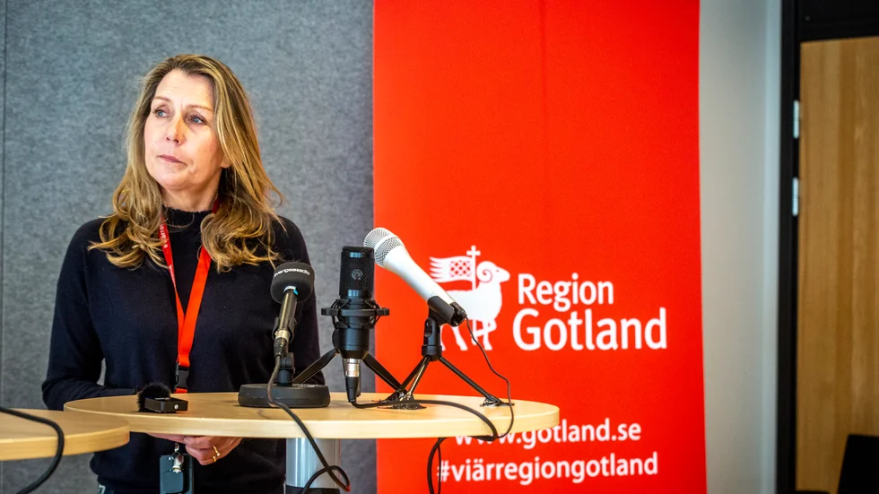 Socialdirektör Marica Gardell vid en regionens presskonkferens den 15 maj.