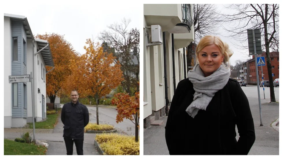 Andreas Ersson och Elisabet Jacobsen, som representerar var sin mäklarfirma, tycker inte att marknaden ännu så länge mattats på grund av coronaviruset.