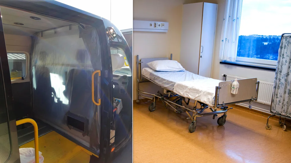 Specialinredda taxibilar kör sjuktransporterna av coronapatienter från länets sjukhus.