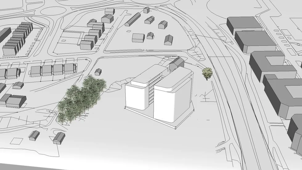 Skiss som visar de två husens placering och storlek.