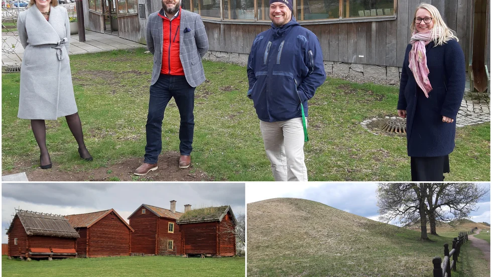 Emilie Orring (M), Upplandsmuseets chef Daniel Wetterskog, Örjan Berglund (C), och Cecilia Linder (M) tror att utvecklingen av närområdet skulle gynnas av att staten släpper Gamla Uppsala museum.