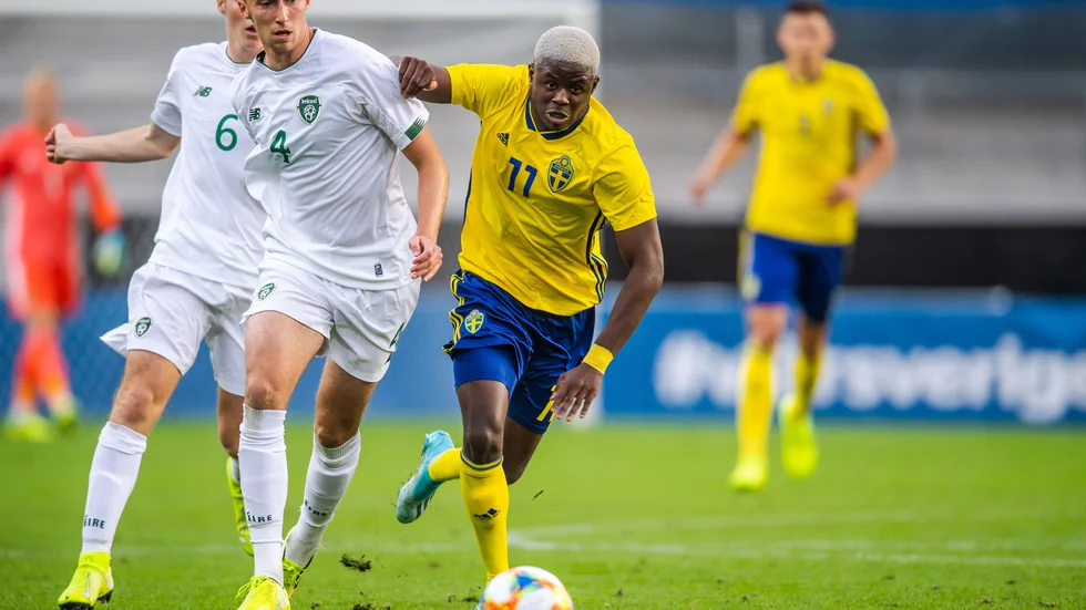Benjamin Kimpioka i U21-landslaget mot Irland. 