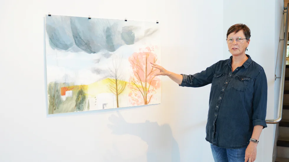 "Utan titel (förort)", blandteknik, en av de nya teckningar som Susanne Nygårds gjort inför utställningen i Luleå.