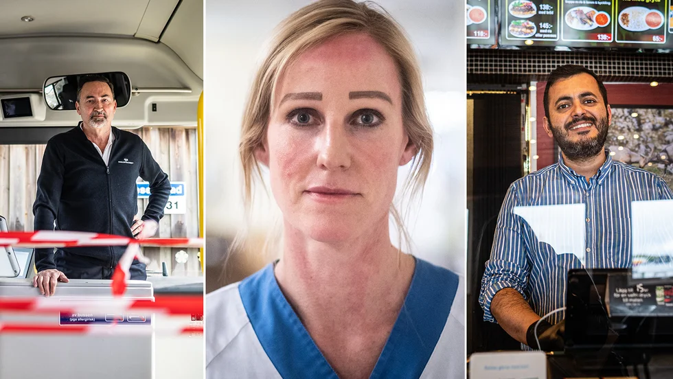 Per Benker är busschaufför, Bitte Westergren jobbar på Iva och Dildar Sati är restaurangchef. Deras möten med kunder, patienter och resenärer har förändrats sedan coronautbrottet.