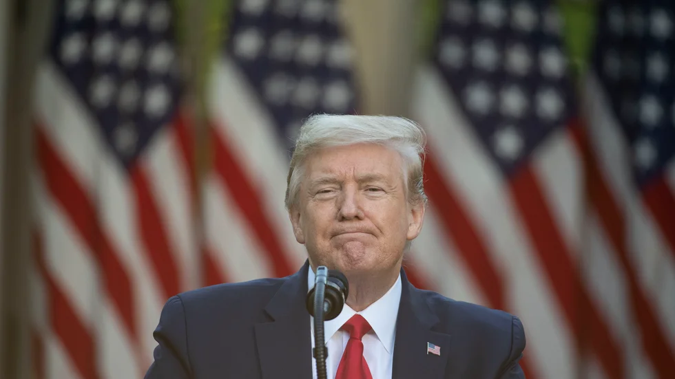USA:s president Donald Trump under måndagens presskonferens.