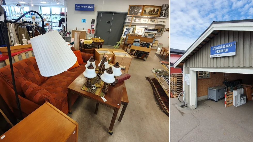 Myrorna (till vänster) och Återbruket på Uppsala vattens återvinningscentral är några av ställena som har öppet för gåvoinlämning.