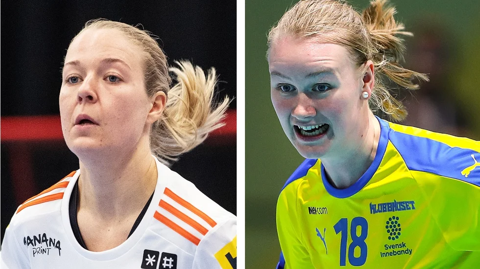 Amanda Delgado Johansson (t v) i Ikus dress och Klara Molin i landslagströjan. 