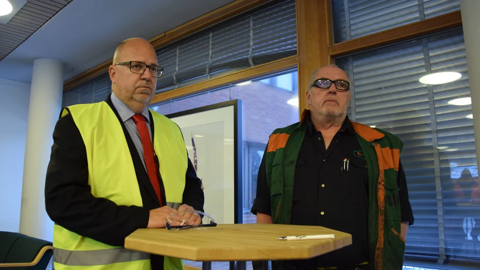 LO:s ordförande Karl-Petter Thorwaldsson och Jan Marklund, IF Metalls klubbordförande hos Metso i Ersmark.