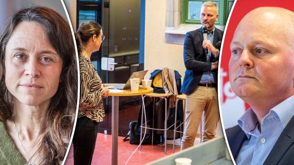 Maria Amér och Peter Lindvall är med på GFB:s morgonmöte. 