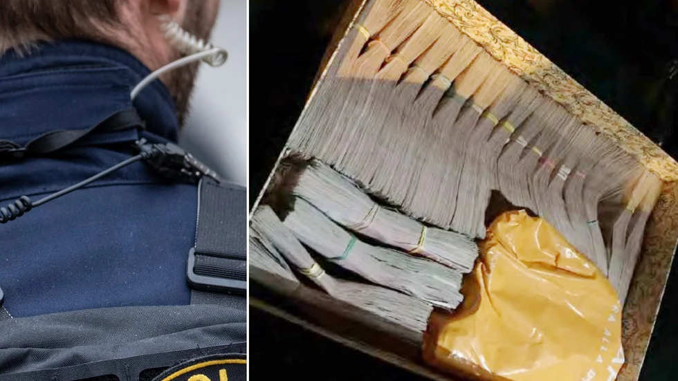 I en kartong på bilgolvet hittade polisen en stor mängd kontanter. Totalt fanns två miljoner kronor i sedlar i fordonet.