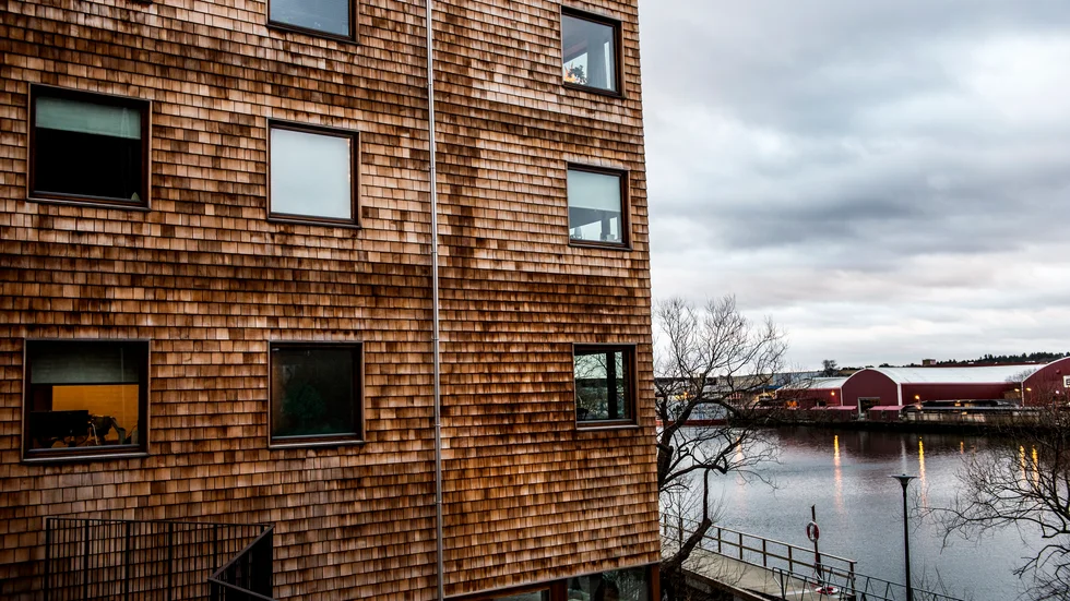 Mats Allard vill att även Mjölby ska bygga fler hus i trä. Bilden föreställer Folkhems trähus i Strandparken i Sundbyberg 
