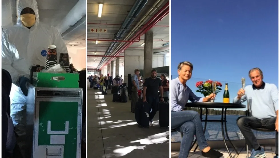 Flyvärdinnor med specialutrustning, mycket folk som skulle hem samtidigt och hårda restriktioner. Hemresan från Sydafrika blev inte som tänkt för Mats och Helén Bäckstedt. 