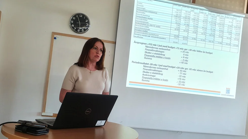 Luleås ekonomichef Lena Lundberg presenterade kvartalsrapporten och en prognos för 2020, som visar på 112 miljoner plus.
