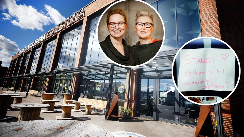 Restaurangen Västra Porten i Stiga Sports arena har försatts i konkurs. Bilden på ägarna och systrarna, Ulrica Sjöberg, till vänster, och Helena Pagoldh, är tagen vid ett tidigare tillfälle.