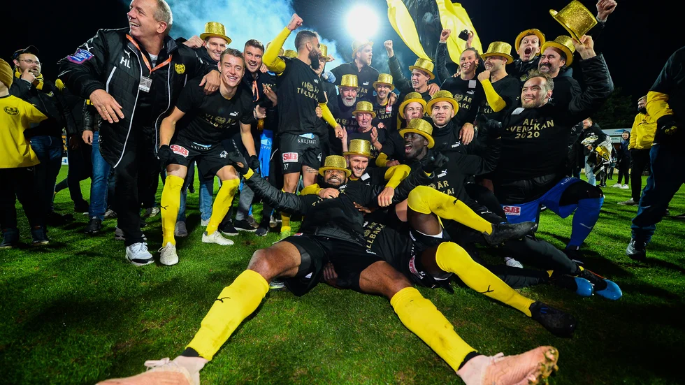 Allsvenska nykomlingen Mjällby har valt att korttidspermittera sina spelare under coronakrisen. Arkivbild.