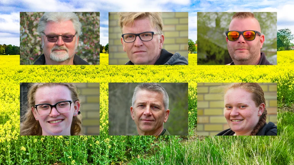 Coronaröster från Tjällmo. Övre raden fr v Mikael Wincent, Sten Lindholm, Christian Kleen, nedre raden fr v Sara Lindholm, Fredrik Söderlund, Anna Lindholm