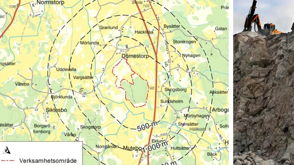 Den planerade bergtäkten ligger norr om Skeda udde, ett par hundra meter från riksväg 23/34. 