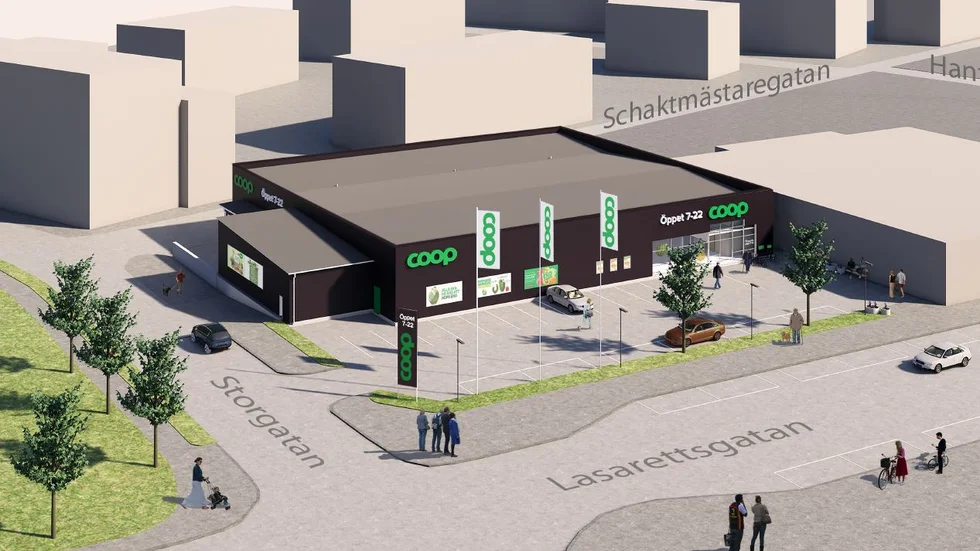 Coop Norrbotten kan nu visa en skiss på hur nya Coop i Gällivare kommer att se ut.
