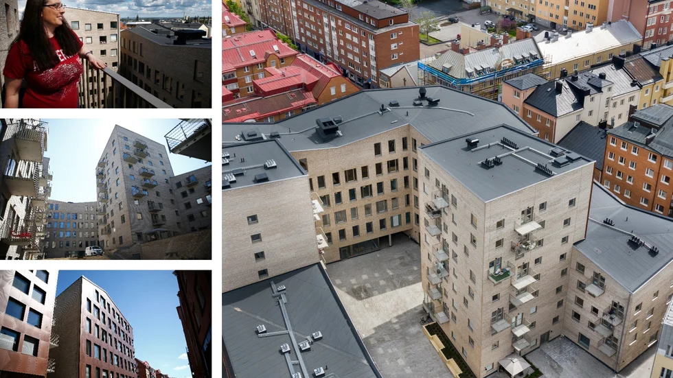 Den tidigare parkeringsplatsen har förvandlats till ett nytt kvarter med 43 hyreslägenheter, 122 studentlägenheter och kontorslokaler fördelade på tre huskroppar. För nyinflyttade Bernadette Brink är det viktigt att lägenheten är på högsta våningen.