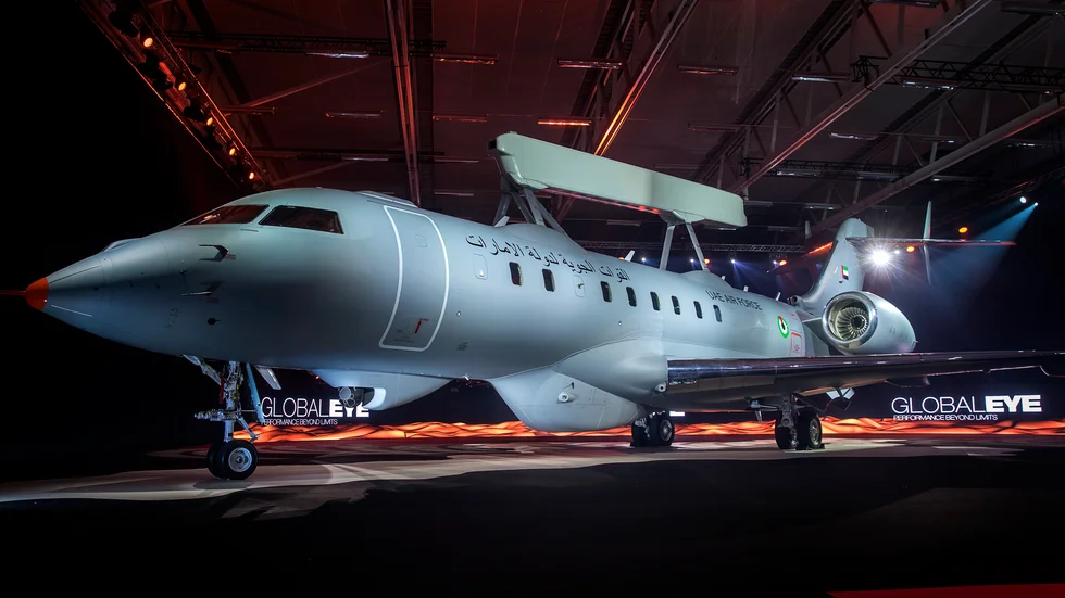 Spaningsplanet Global Eye som Saab i Linköping säljer till den krigförande diktaturen Förenade Arabemiraten.  