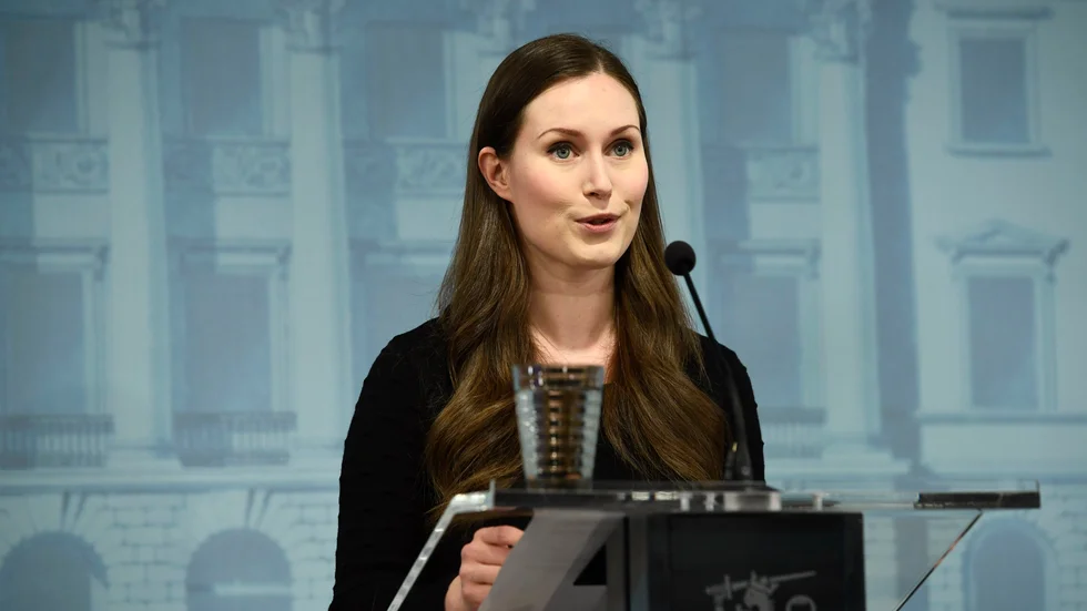 Finlands statsminister Sanna Marin vid en presskonferens tidigare i veckan.