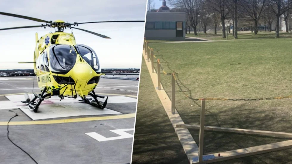 Nyköpings lasarett har skapat en tillfällig "helikopterplatta" där patienter med covid-19 ska kunna transporteras till och ifrån. 