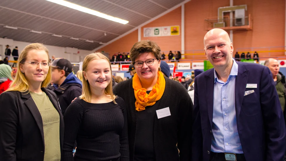 Monica Johansson, projektledare Kompetensbanken, Moa Johansson, konferencier för dagen, Anna Viltok, utbildningsledare Lapplands Lärcentra och Leif Pääjärvi, företagsrådgivare Arbetsförmedlingen.