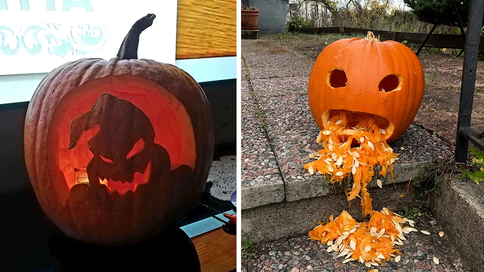 Två av de bidrag som hittills kommit in i pumpatävlingen.
