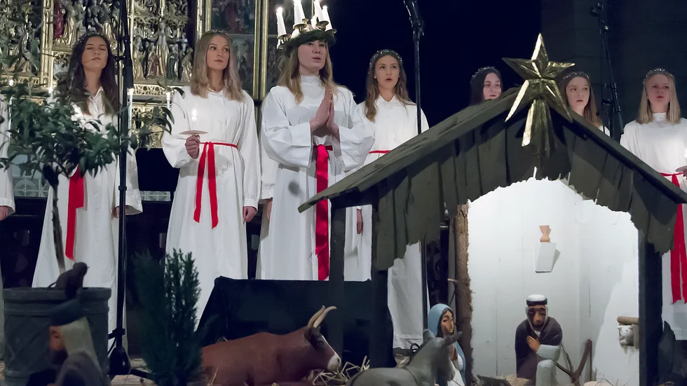 Så här såg det ut vid kröningen av lucia i klosterkyrkan förra året.