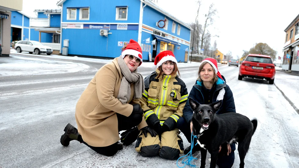 Tomte ut ur huse på skyltsöndag. Det hoppas Sara Söderberg, Hanna Brost och Angelica Nilsson i Överkalix på. 
