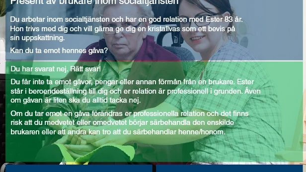 Webbformuläret tar bland annat up frågor om gåvor inom socialtjänsten