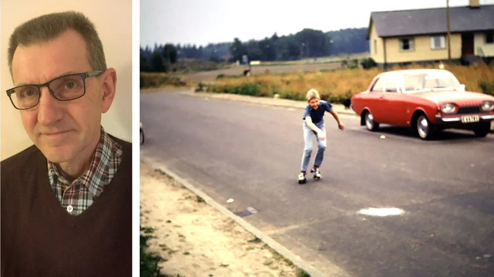 Staffan Gräns nu och 1965 på Kantorsgatan i Västra Lundby där han bodde innan han 1970 flyttade från Mjölby.