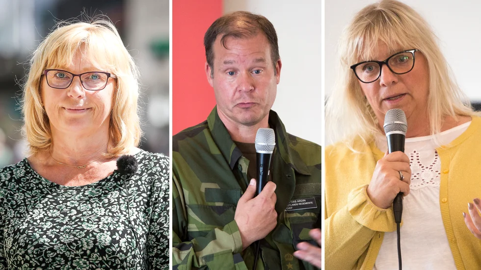 Regionstyrelsens ordförande Eva Nypelius (C), Gotlands regementschef Mattias Ardin och oppositionsrådet Meit Fohlin (S).