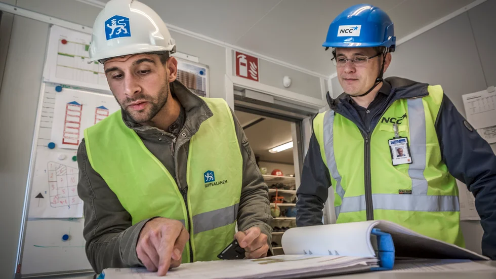 Alejandro Pallas, projektledare vid Uppsalahem och Gustav Törnquist, bygg- och fastighetschef vid Uppsala parkering leder bygget av Dansmästaren.