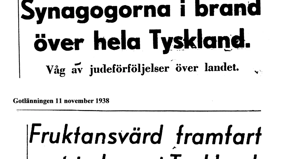 Rubriker i de gotländska lokaltidningarna 11 november 1938