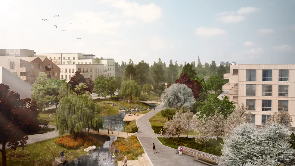 Arkitektskissen visar hur den tredje etappen i Rosendal ska se ut när allt är klart.