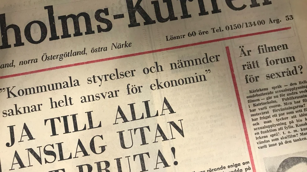 Katrineholms-Kurirens förstasida för 50 år sedan. 