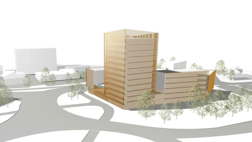 Ungefär så här skulle Sernekes bygge vid Mjölkuddens centrum kunna se ut, enligt en första volymskiss som arkitekterna tagit fram. 