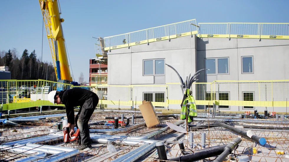 Bygge av modulhus, så kallade kombohus i Hudiksvall.