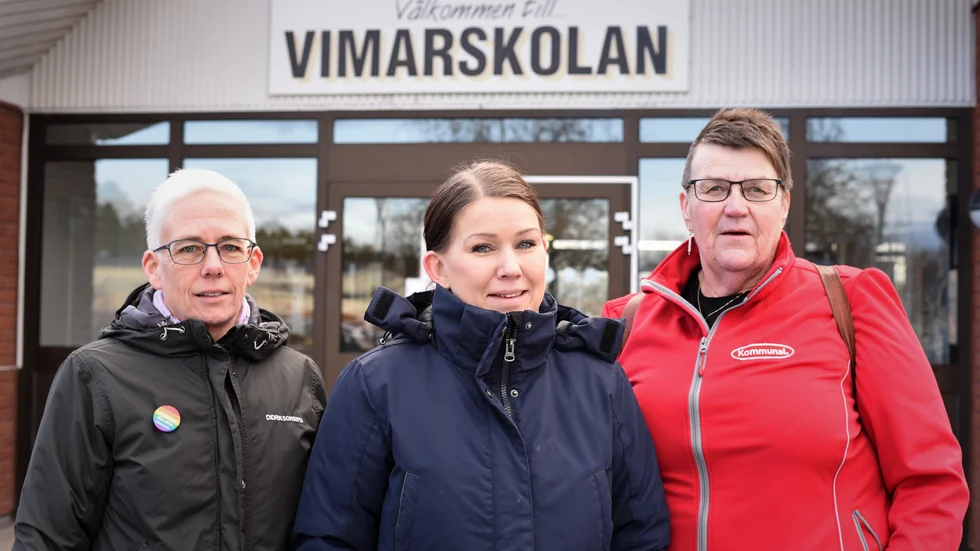 Vimarskolan i Vimmerby fick besök av Kommunals Malin Bergman, avdelningsordförande, Lisa Bengtsson, förbundssekreterare och Lena Kidsten, avgående ordförande i Vimmerby.