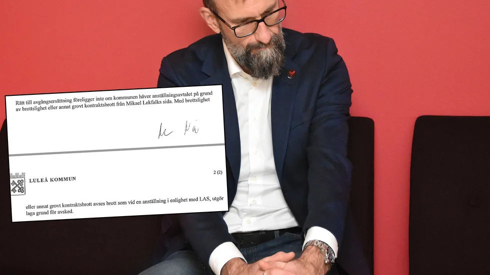 I Mikael Lekfalks kontrakt finns en skrivelse om att rätten till avgångsersättning inte gäller om kontraktet hävs på grund av brottslighet.