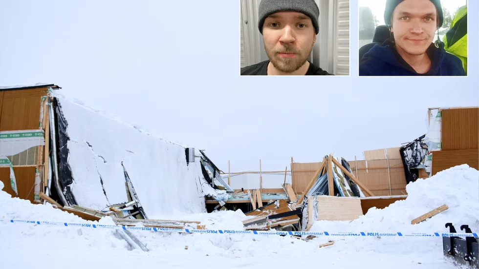 Kristoffer och Simon Fredriksson var inne i Tarfalahallen och klättrade när taket rasade. "Det kändes som en bomb eller ett flygplan hade kraschat in i lokalen", säger Kristoffer Fredriksson. 