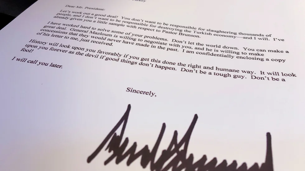 USA:s president manar sin turkiske motsvarighet till återhållsamhet i norra Syrien. Brevet kastas i papperskorgen av mottagaren, enligt turkiska källor till BBC. Räkna med mer bråk.