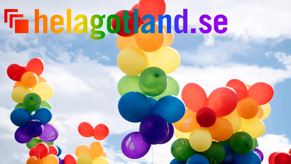 Helagotland.se:s logotyp byter utseende under Gotland Pride. 
