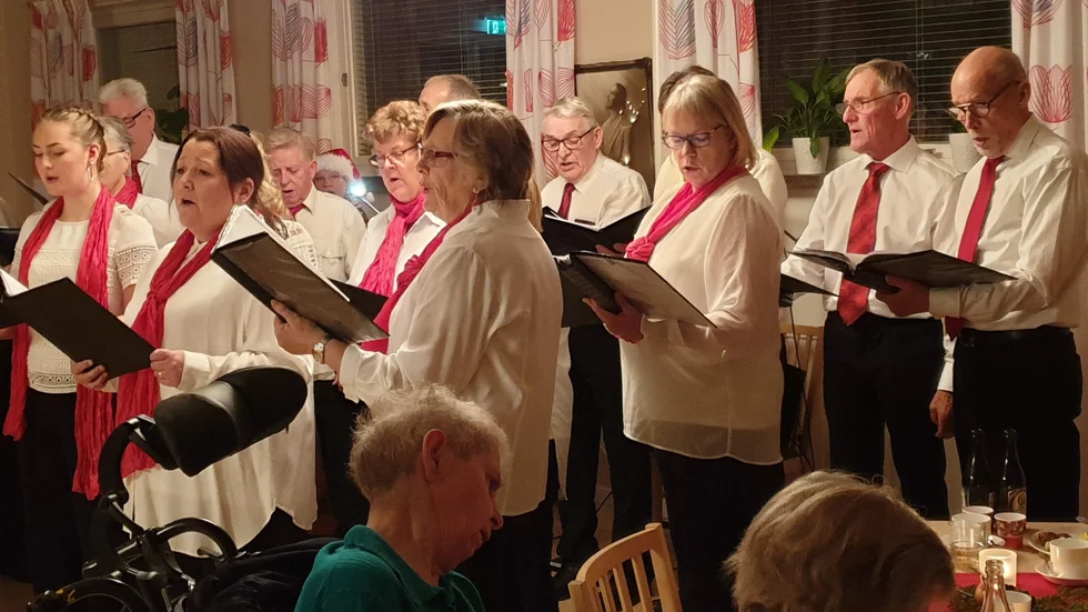 Villbergakören sjöng på Tallgårdens julfest.