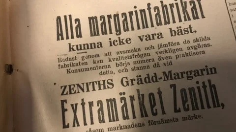 Kuriren för 100 år sedan: Annons för Zeniths grädd-margarin.