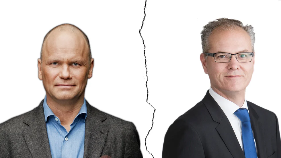 Casten Almqvist vd TV4 och C More, till vänster, Anders Nilsson, vd på Tele2-koncernen, till höger.