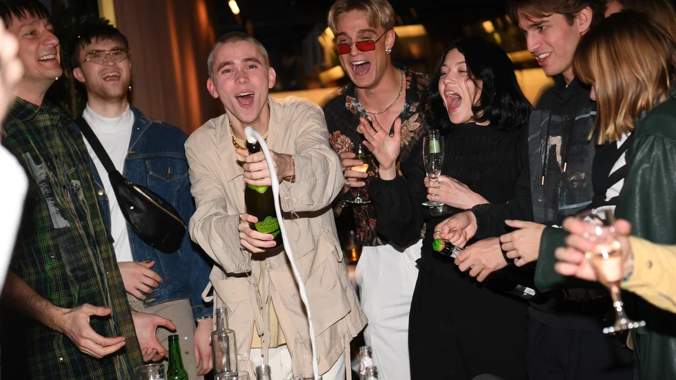 Felix Sandman på efterfesten i efter Melodifestivalens första deltävling i Linköping.